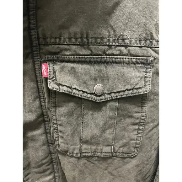 LEVI’S Sherpa MEDIUM Trucker Brown Military Jacket Removable Hood - Picture 12 of 13